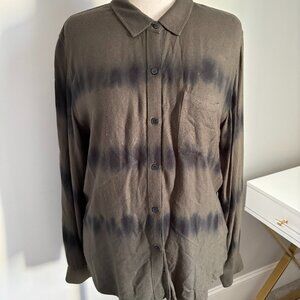 Rails Size L Hunter Tie Dye Herringbone Button Down Shirt in Olive Black Waves